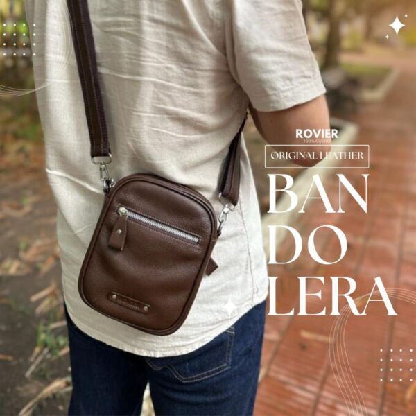 bandolera cuero hombre, bolso cruzado cuero pequeño, bandolera personalizada con logo, bolso cuero genuino hombre, ROVIER cuero Bolivia, bandolera compacta elegante, accesorio cuero hombre, morral de cuero para hombre, morral, hand made bolivia,