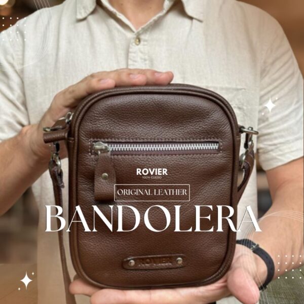 bandolera cuero hombre, bolso cruzado cuero pequeño, bandolera personalizada con logo, bolso cuero genuino hombre, ROVIER cuero Bolivia, bandolera compacta elegante, accesorio cuero hombre, morral de cuero para hombre, morral, hand made bolivia,