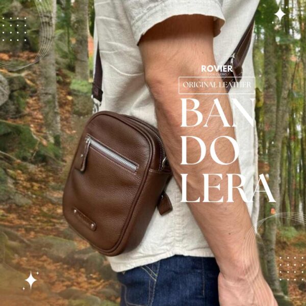 bandolera cuero hombre, bolso cruzado cuero pequeño, bandolera personalizada con logo, bolso cuero genuino hombre, ROVIER cuero Bolivia, bandolera compacta elegante, accesorio cuero hombre, morral de cuero para hombre, morral, hand made bolivia,