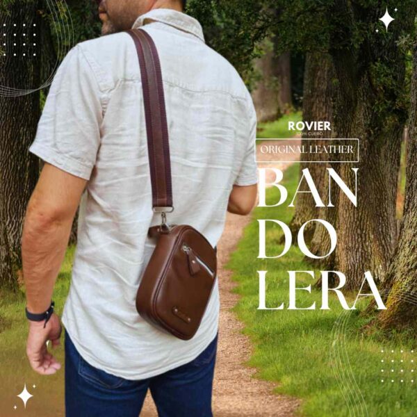 bandolera cuero hombre, bolso cruzado cuero pequeño, bandolera personalizada con logo, bolso cuero genuino hombre, ROVIER cuero Bolivia, bandolera compacta elegante, accesorio cuero hombre, morral de cuero para hombre, morral, hand made bolivia,