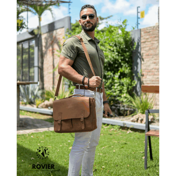 Maletín Atenas de cuero 40x30 cm | Maletín ejecutivo con bolsillos frontales y traseros | Pasador para carry-on | Cierre central y correa con hombrera | Maletín profesional de cuero para hombre | Ideal para oficina, viajes y uso diario | Diseño elegante y resistente