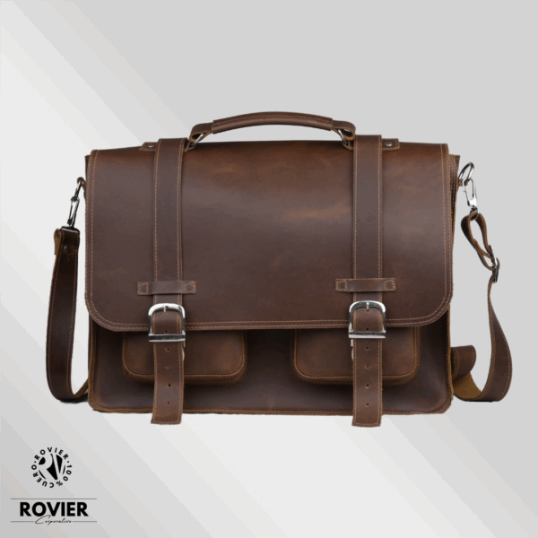 Maletín Espartano de cuero 40x30 cm | Maletín ejecutivo con bolsillos frontales y traseros | Pasador para maleta carry-on | Cierre central y correa con hombrera | Maletín de cuero para hombre, elegante y funcional | Ideal para oficina, viajes y uso diario | Asas resistentes y diseño profesional
