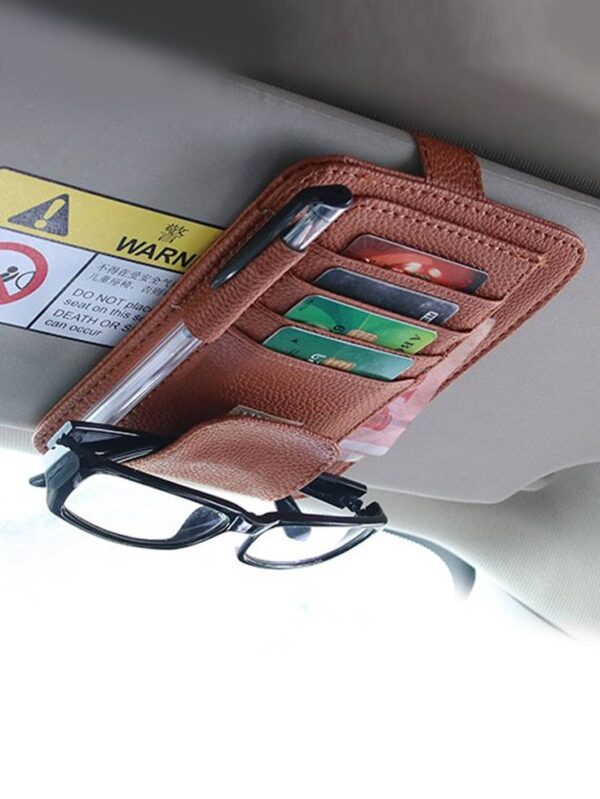 organizador de auto cuero, organizador visera auto, porta documentos para coche, organizador cuero personalizado, accesorio de cuero para auto, organizador para gafas y lapicero, organizador de viaje en auto, organizador de visera ROVIER, organizador con grabado láser, accesorio cuero auto Bolivia, regalo corporativo cuero, organizador para tarjetas en auto, organizador cuero con velcro